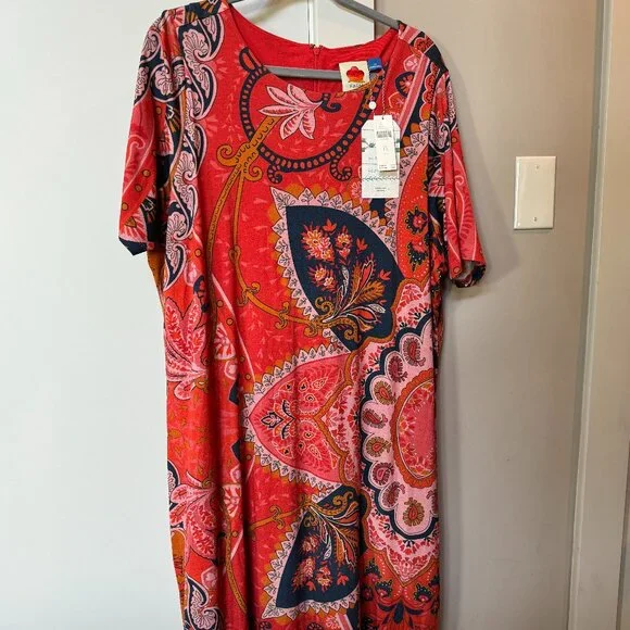 FARM Rio | Dresses | Anthropologie Farm Rio Orange Giannina Knit Midi Shift  Dress Size 2xl Nwt | Poshmark